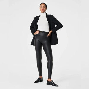 SPANX Faux Leather Shiny LEGGINGS #2437Q-BLACK-Size Medium